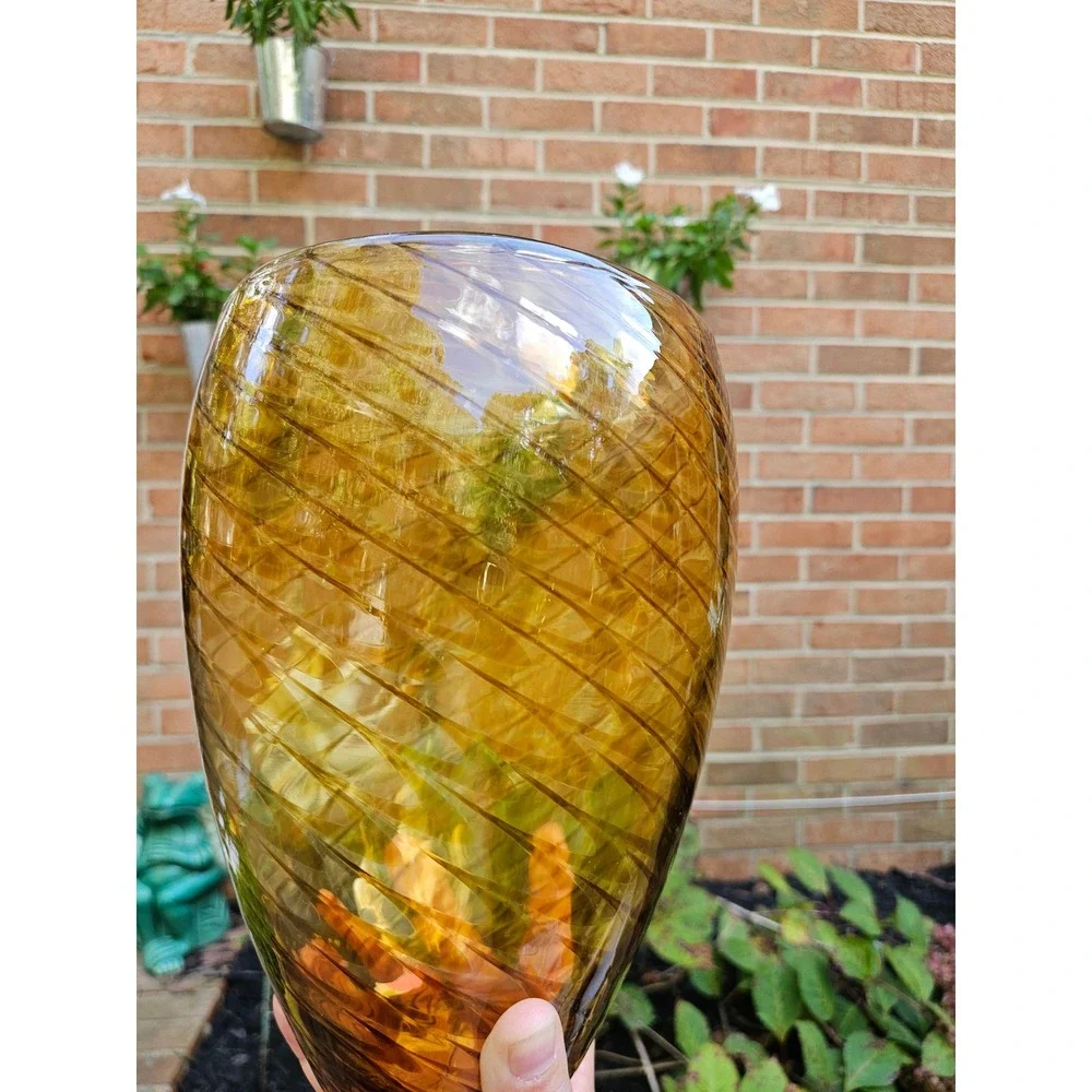Crate & Barrel Sahara Glass Vase, Hand-blown Amber Glass Vase 9